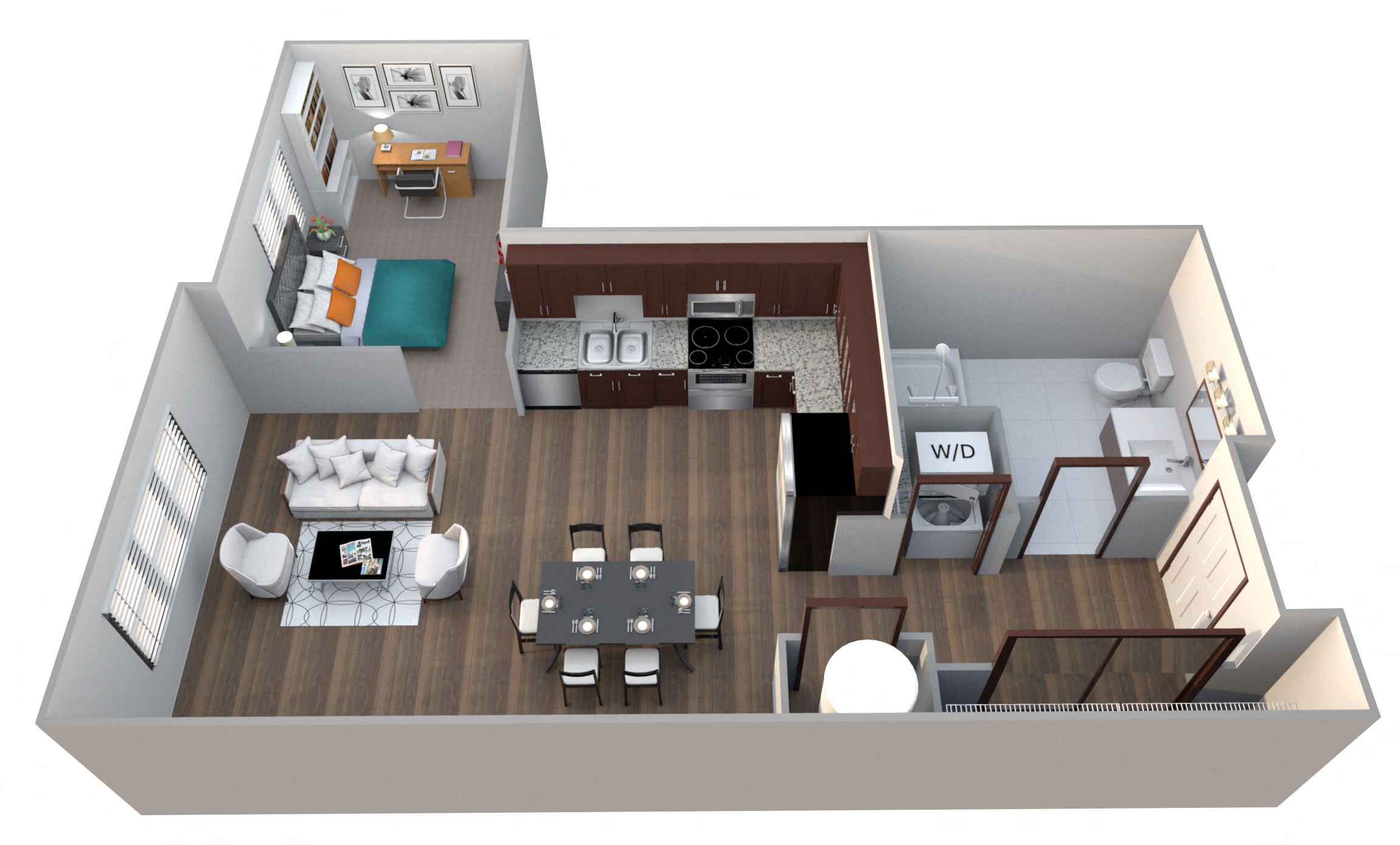 Floor plan for studio, 1 bath, 529 sqft